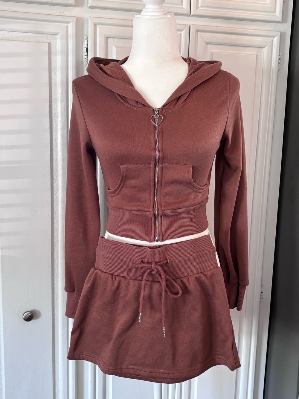 Princess Polly Cropped Hoodie & Skirt Set - Rust